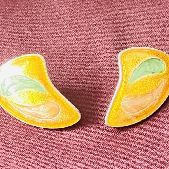 Vintage Handcrafted Post-Impressionism Enamel Painting Large Pierce Earrings - Picture 4 of 6